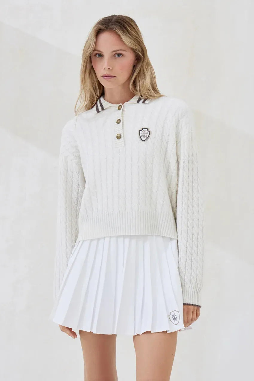 Brunello Cucinelli Women's Cashmere Cable Knit Polo Shirt with Brunello Cucinelli Women's Cashmere Cable Knit Polo Shirt with