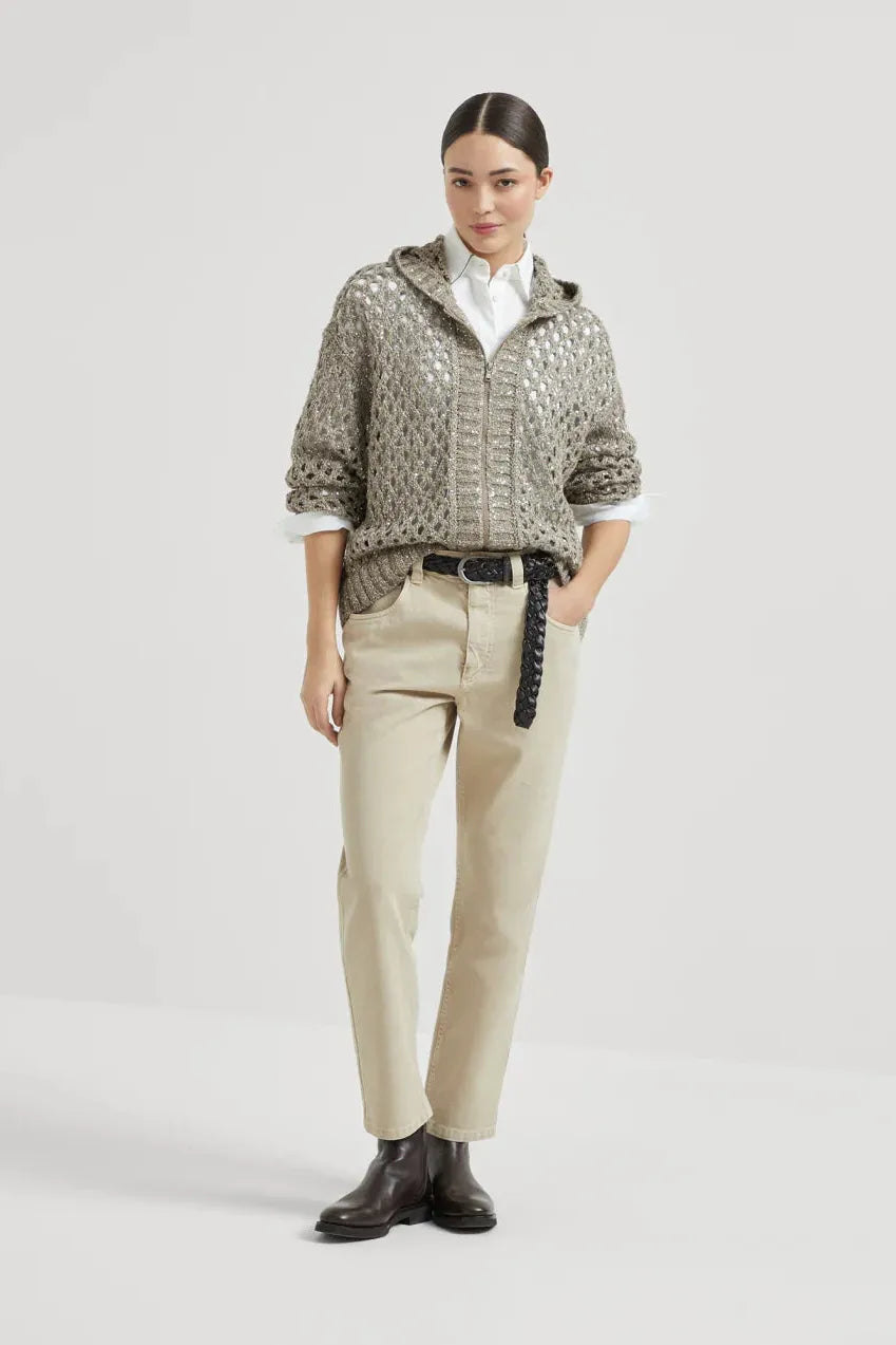 Brunello Cucinelli Women's Silk and Linen Dazzling Net Hooded Cardigan