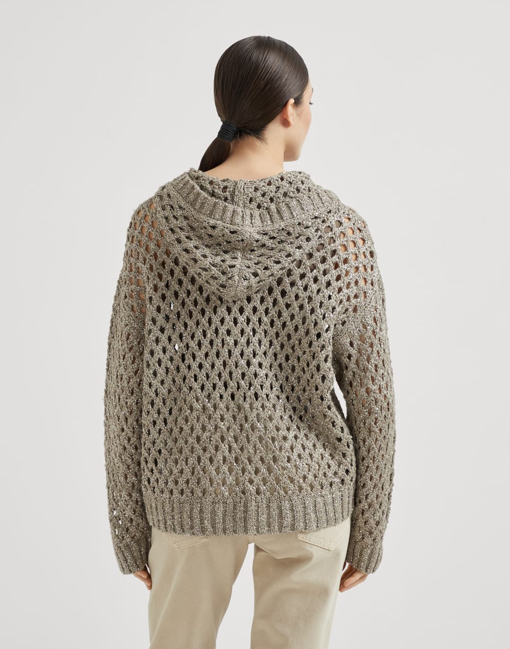 Brunello Cucinelli Women's Silk and Linen Dazzling Net Hooded Cardigan