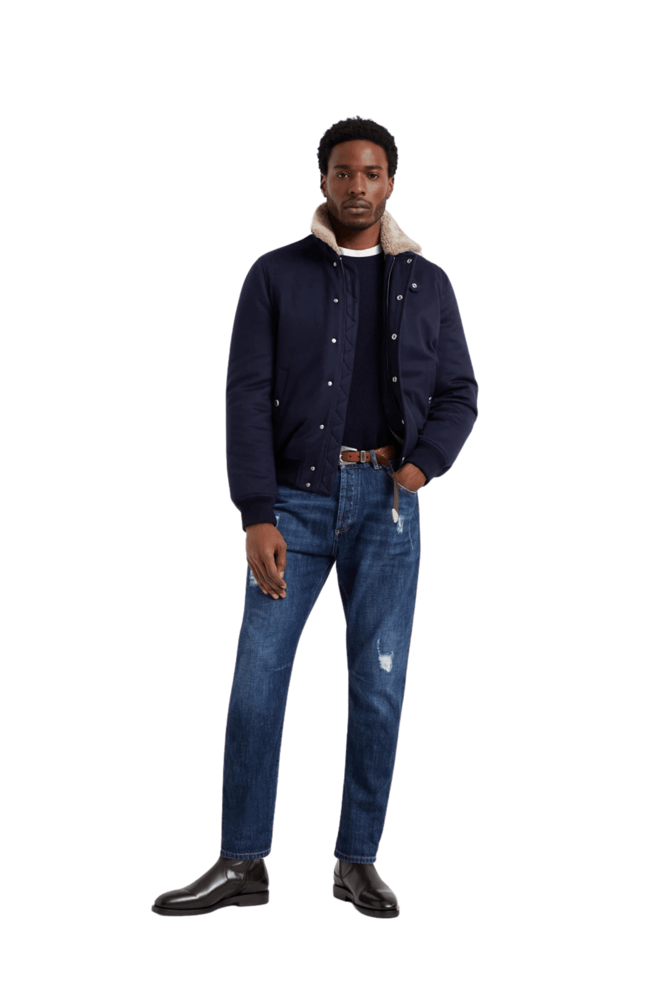 <tc>Brunello Cucinelli</tc> Suéter de cachemira con canalé inglés para hombre