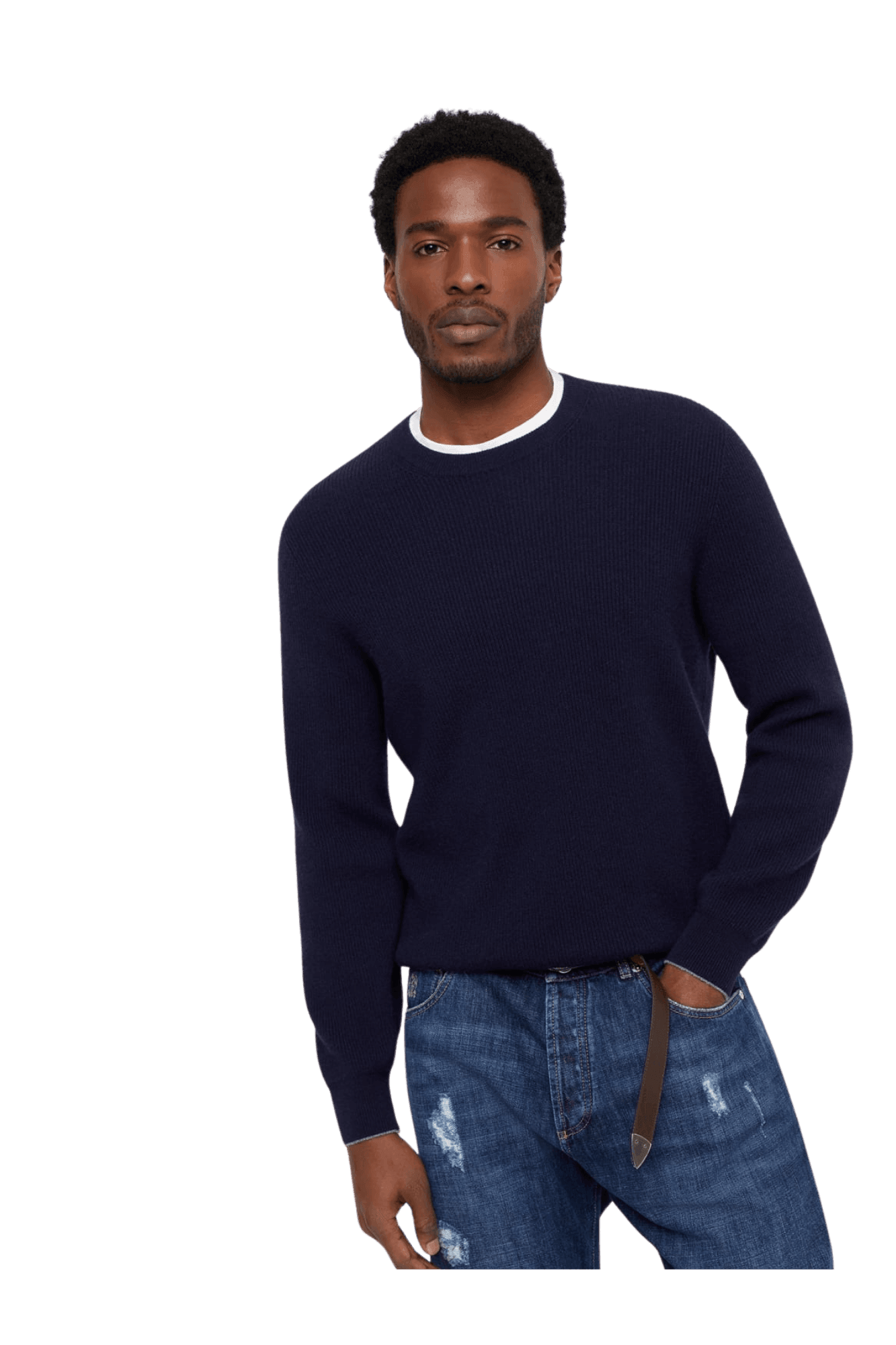 <tc>Brunello Cucinelli</tc> Suéter de cachemira con canalé inglés para hombre