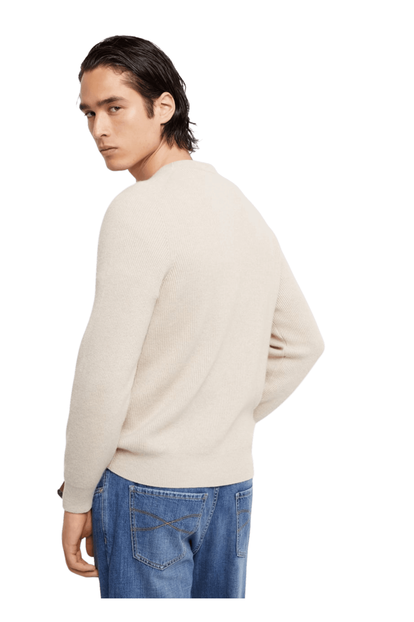<tc>Brunello Cucinelli</tc> Suéter de cachemira con canalé inglés para hombre