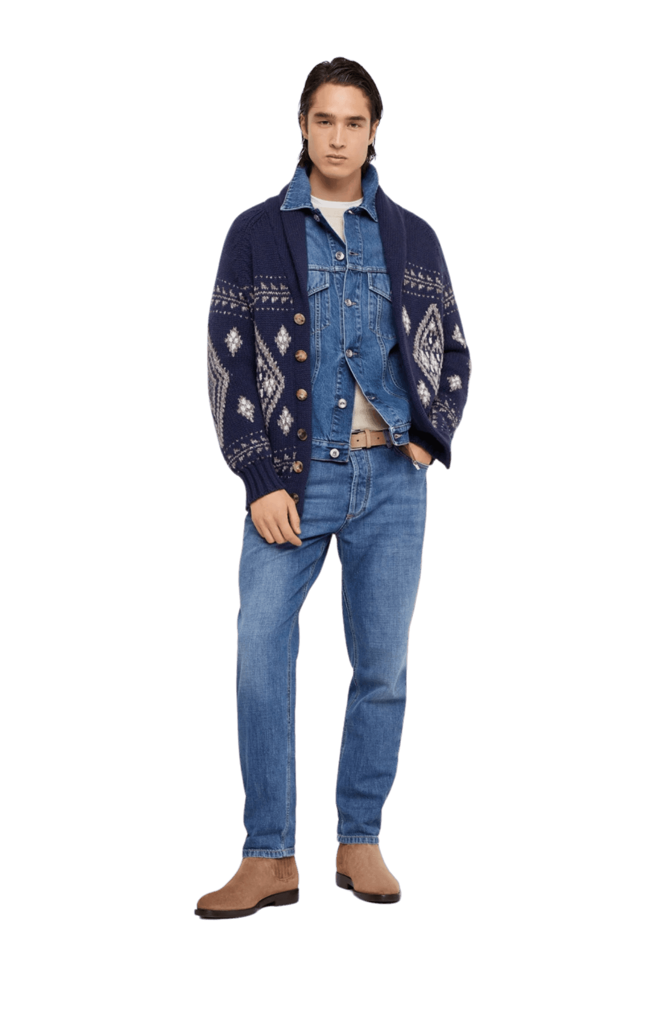 <tc>Brunello Cucinelli</tc> Suéter de cachemira con canalé inglés para hombre