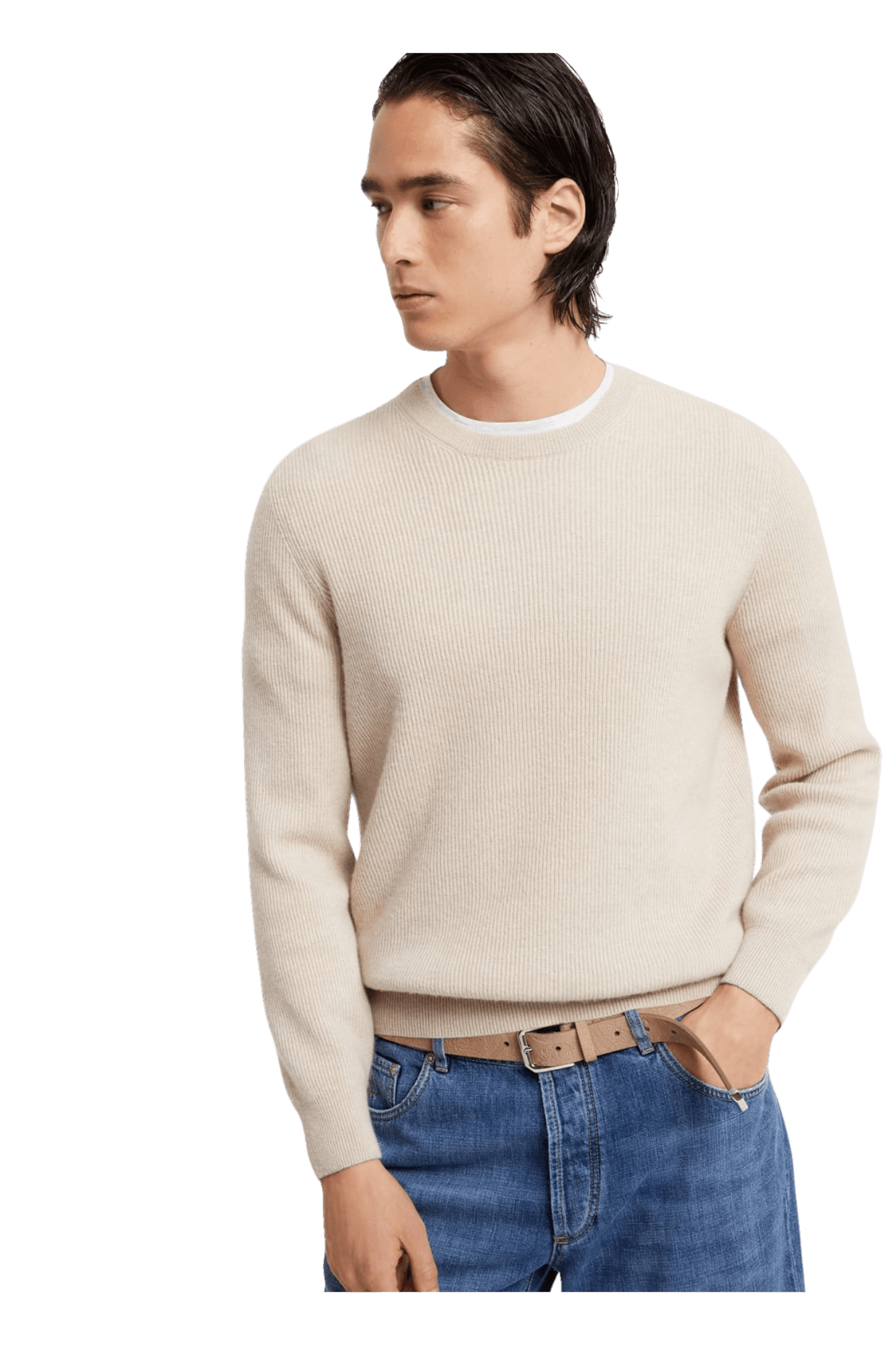 <tc>Brunello Cucinelli</tc> Suéter de cachemira con canalé inglés para hombre