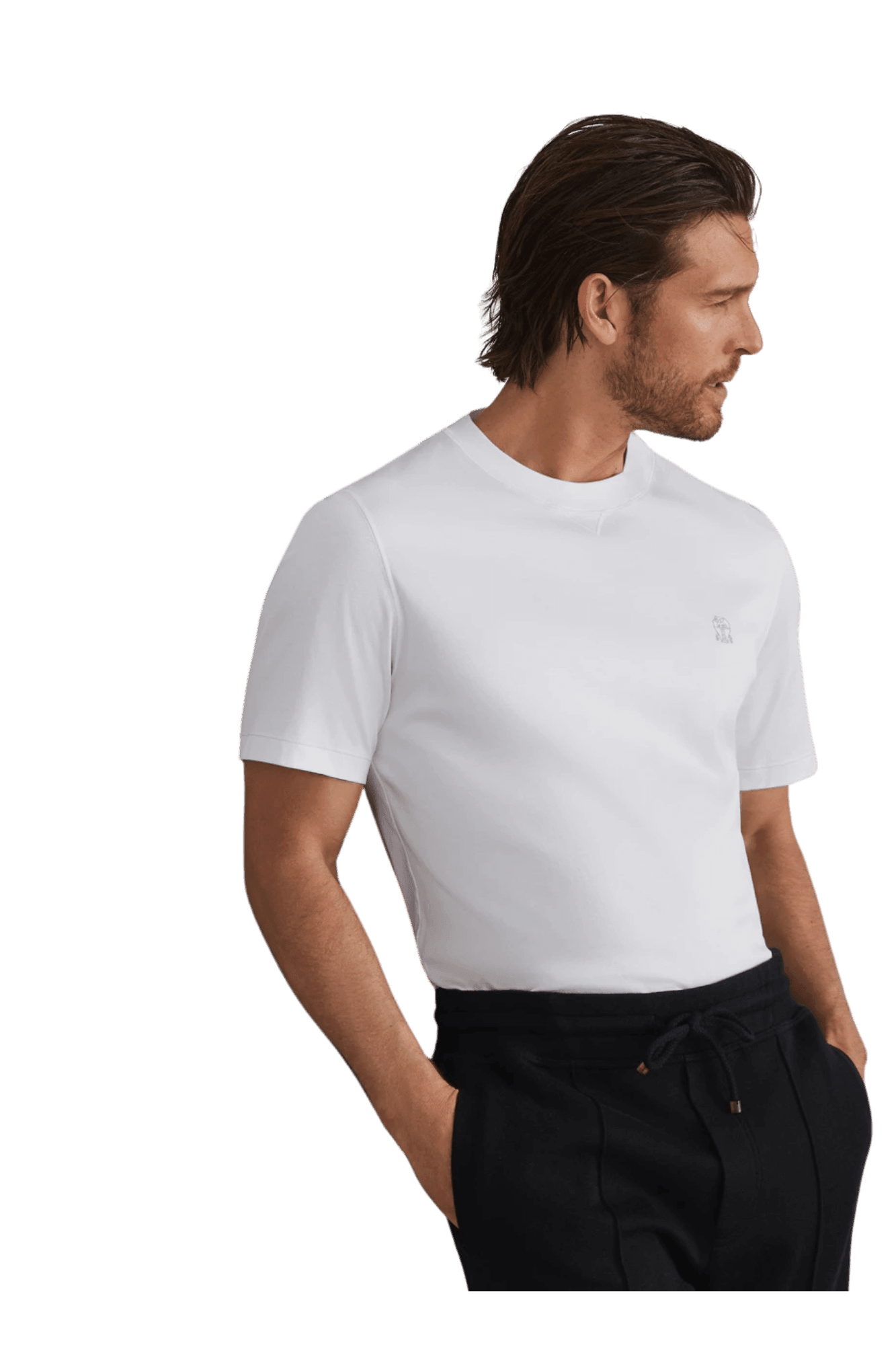<tc>Brunello Cucinelli</tc> Camiseta de cuello redondo de jersey de algodón para hombre con logotipo
