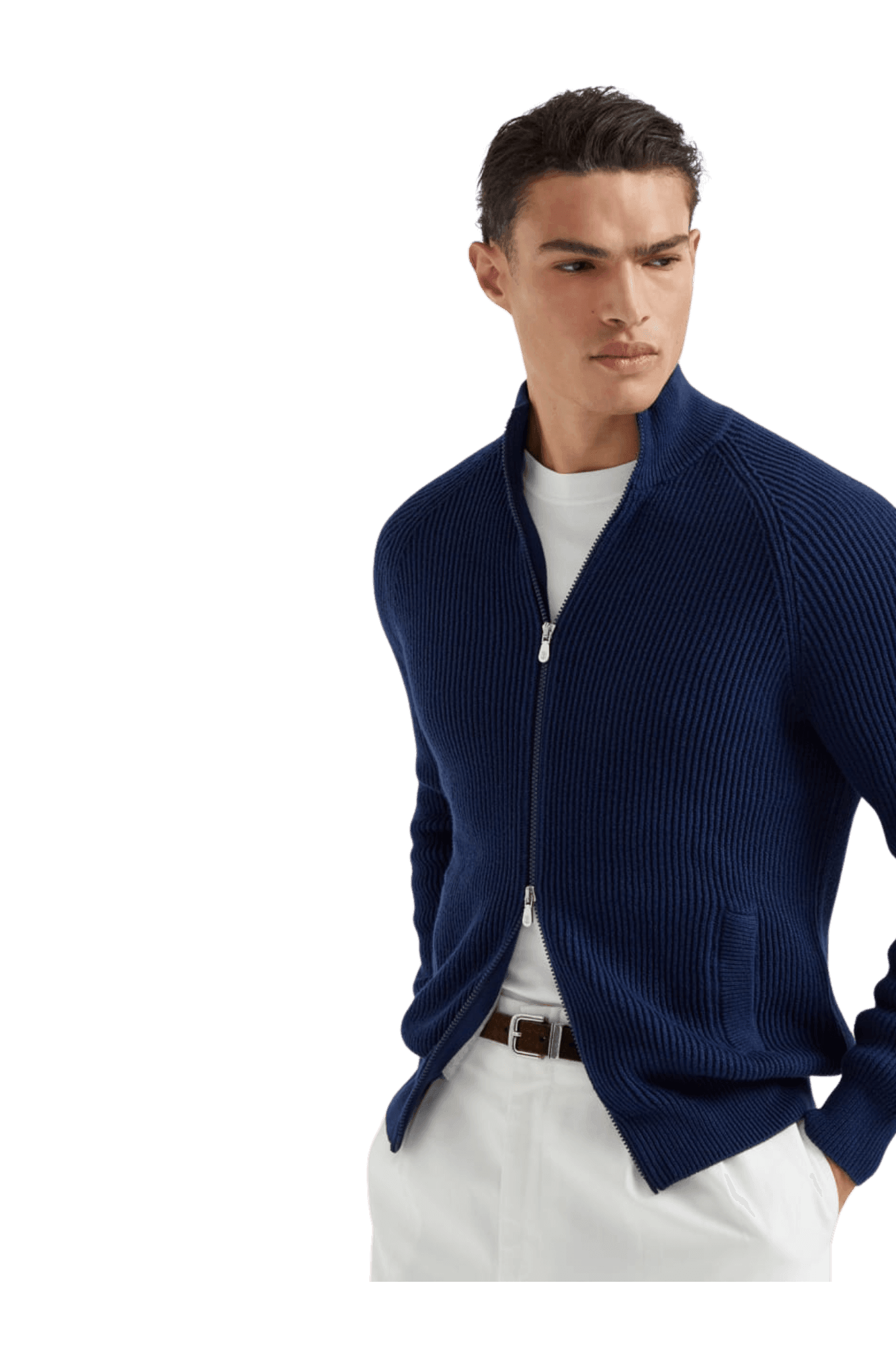 <tc>Brunello Cucinelli</tc> 男士 Malfilé 棉質英式羅紋拉鍊開襟衫