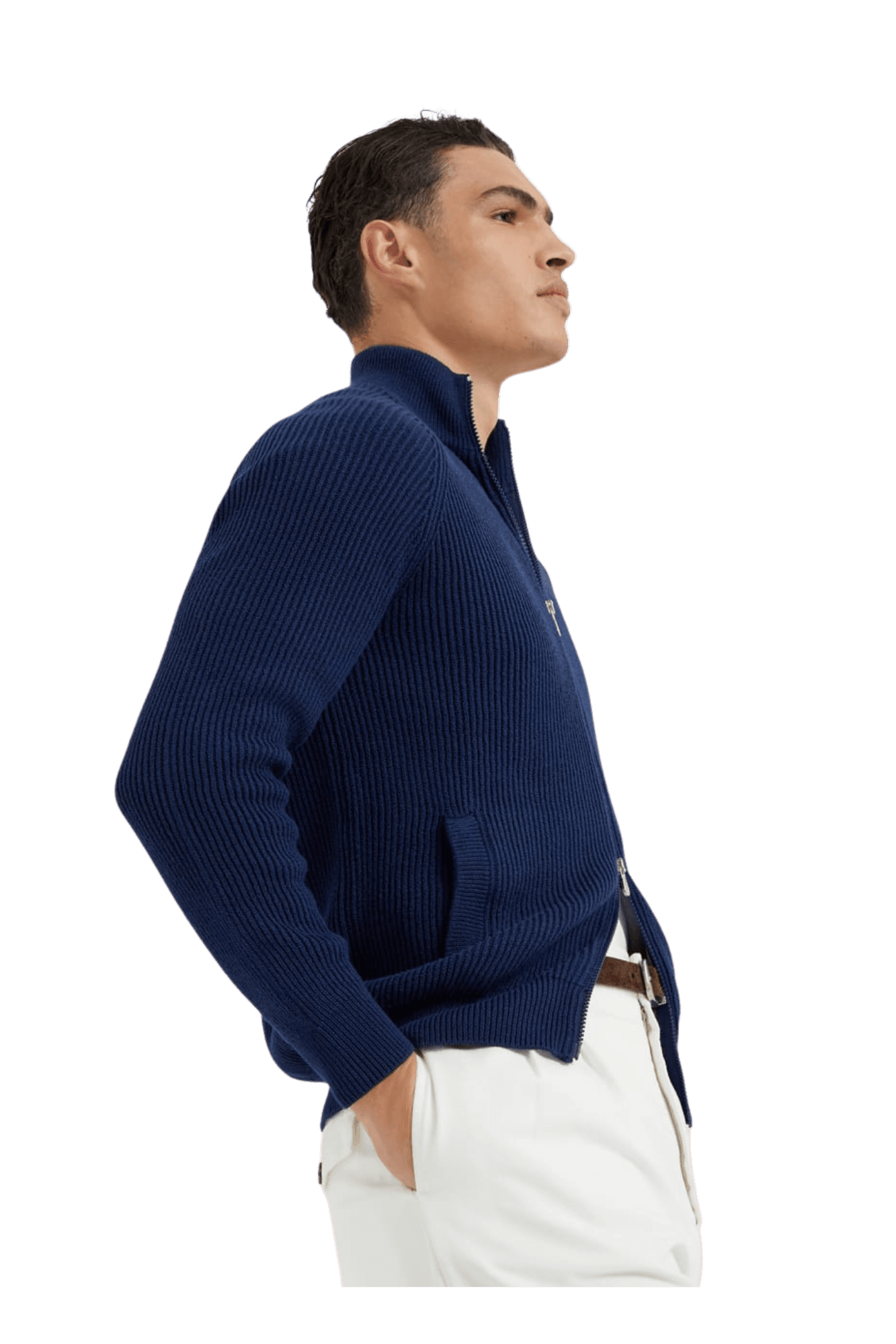 <tc>Brunello Cucinelli</tc> 男士 Malfilé 棉質英式羅紋拉鍊開襟衫