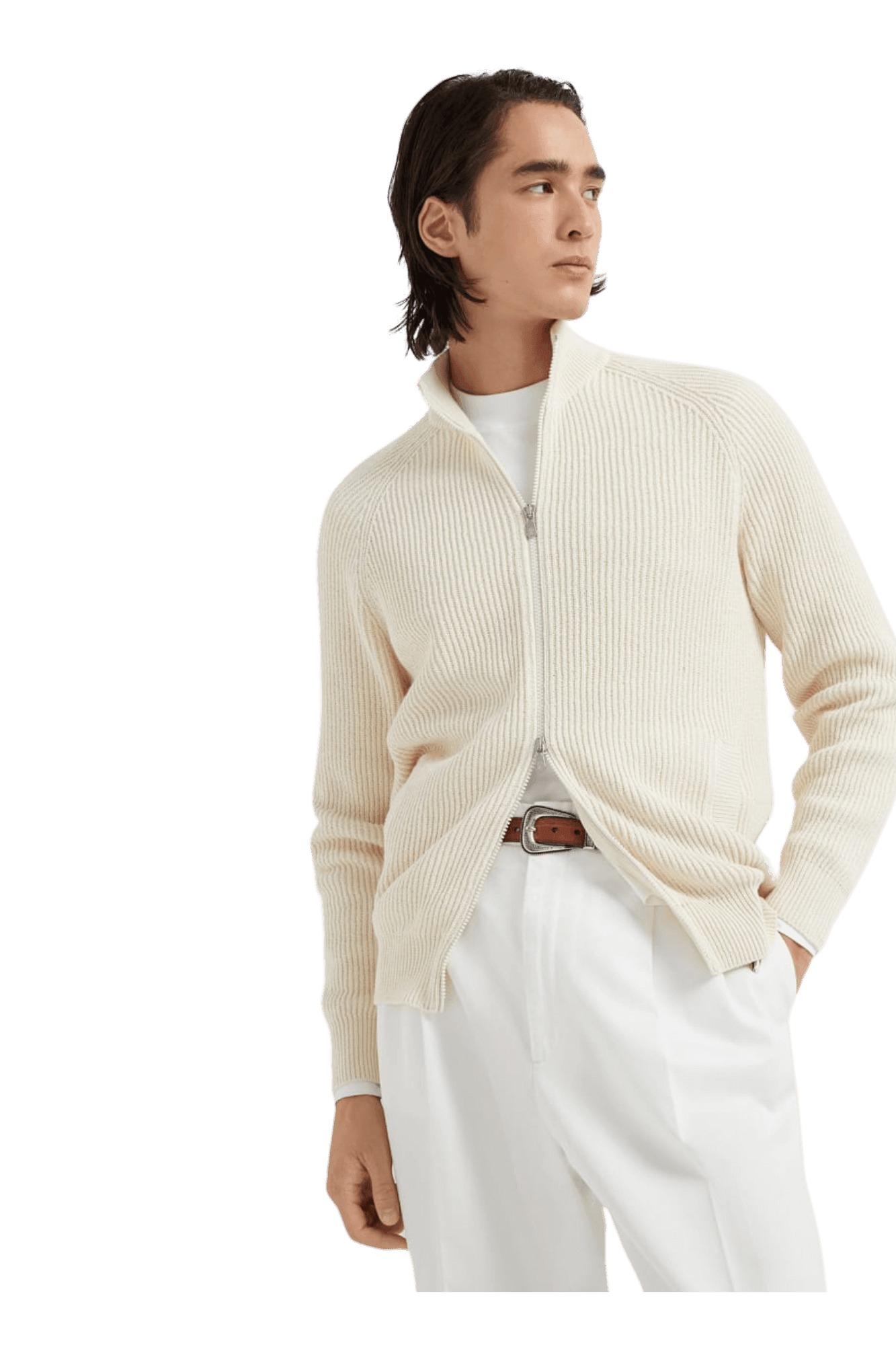 <tc>Brunello Cucinelli</tc> 男士 Malfilé 棉質英式羅紋拉鍊開襟衫