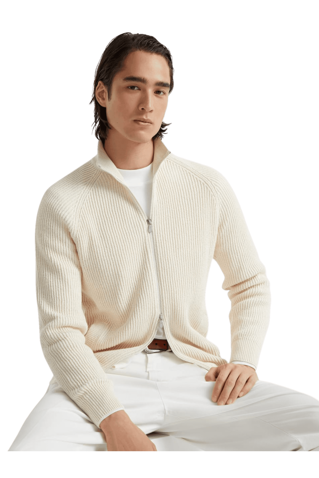 <tc>Brunello Cucinelli</tc> 男士 Malfilé 棉質英式羅紋拉鍊開襟衫