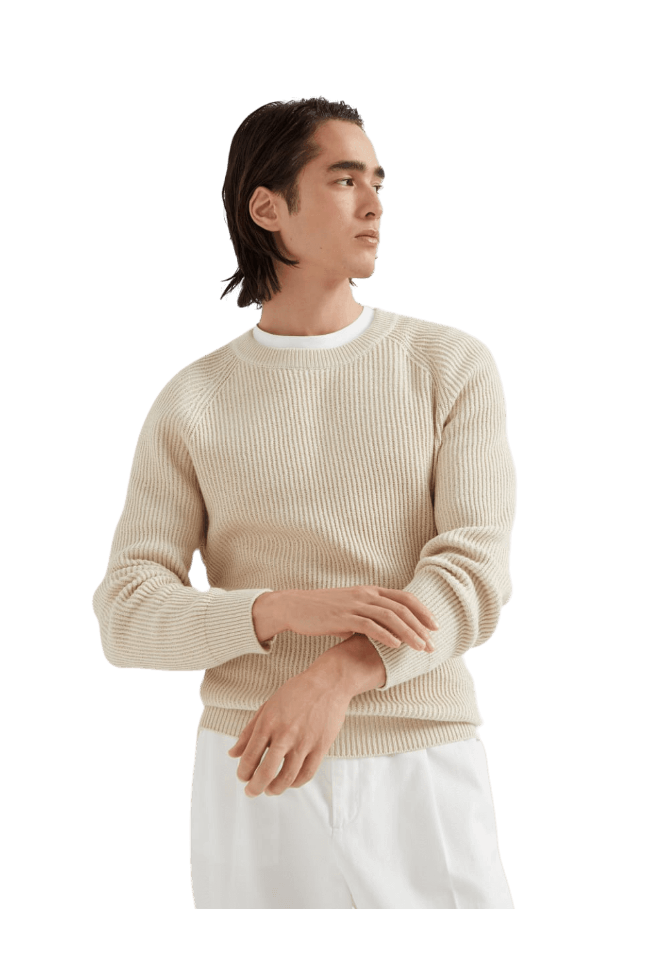 <tc>Brunello Cucinelli</tc> 男士 Malfilé 棉質英式羅紋插肩袖毛衣