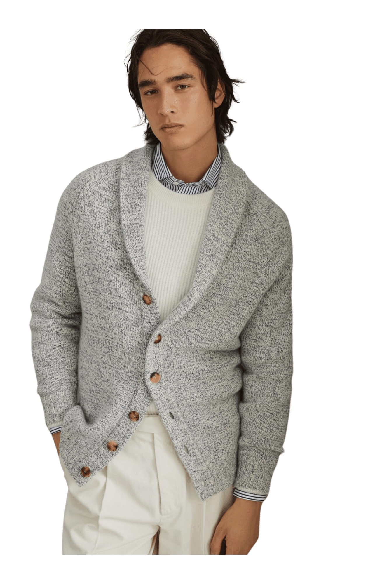 <tc>Brunello Cucinelli</tc> 男士 Mouliné 羊絨插肩袖開襟衫