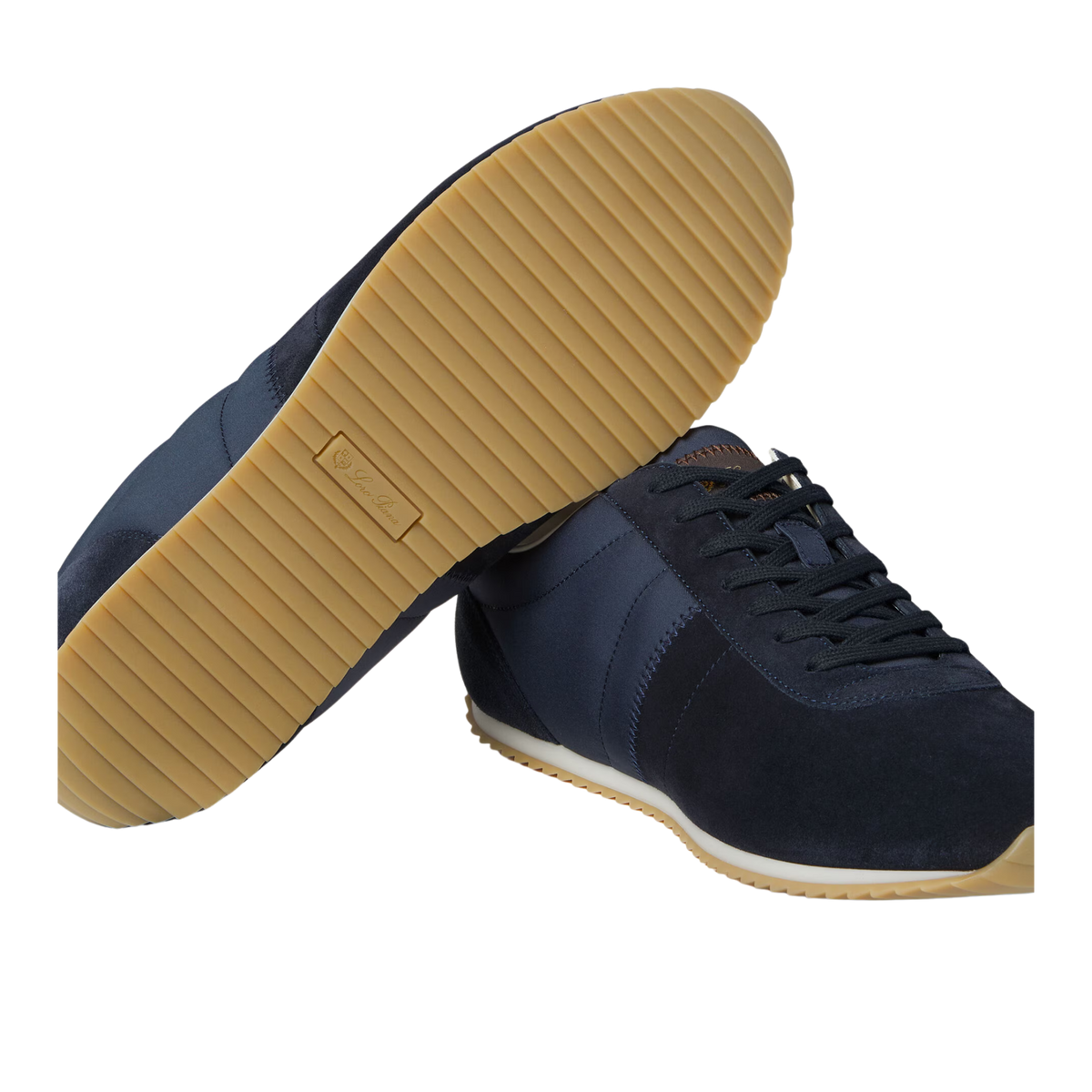 Loro Piana Men's Fast Walk Sneakers in Blue Navy, Gum Rubber Sole View