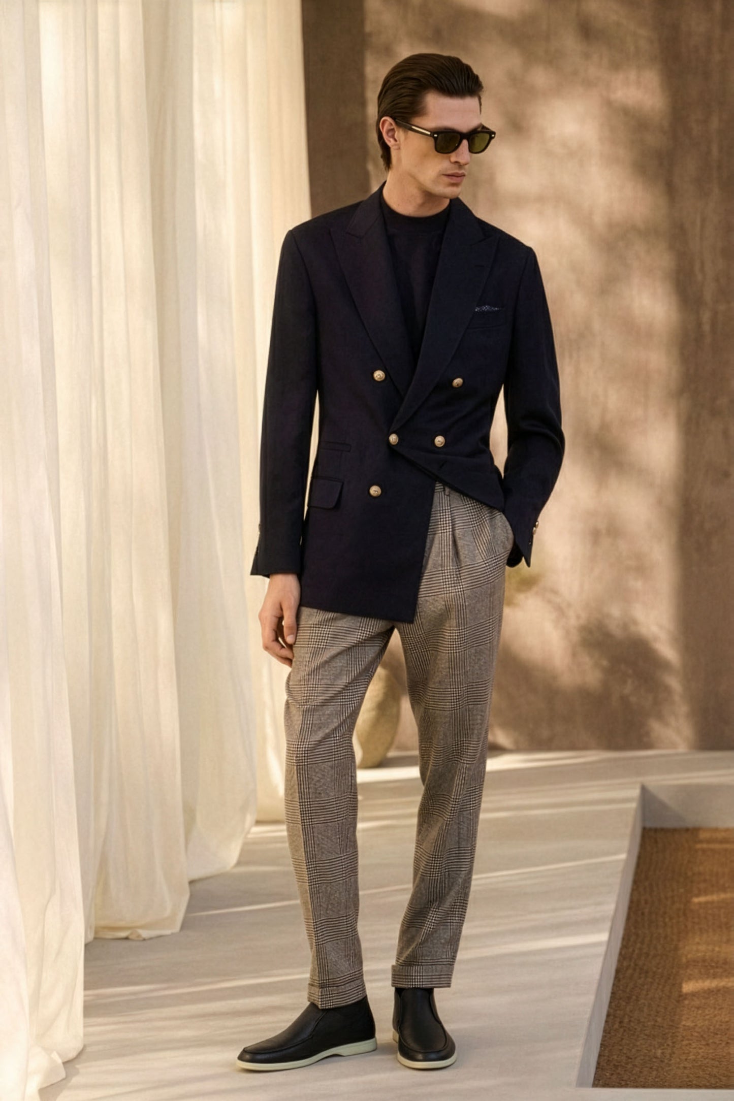 <tc>Loro Piana</tc> 男士露趾踝靴(鹿皮配海狸毛皮)