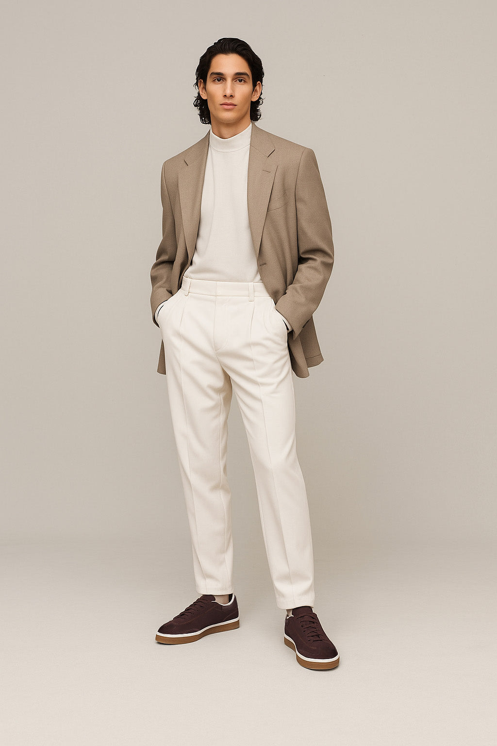 <tc>Loro Piana</tc> รองเท้าผ้าใบเทนนิสวอล์คสำหรับผู้ชาย (หนังกลับแบบผ่าหน้า)