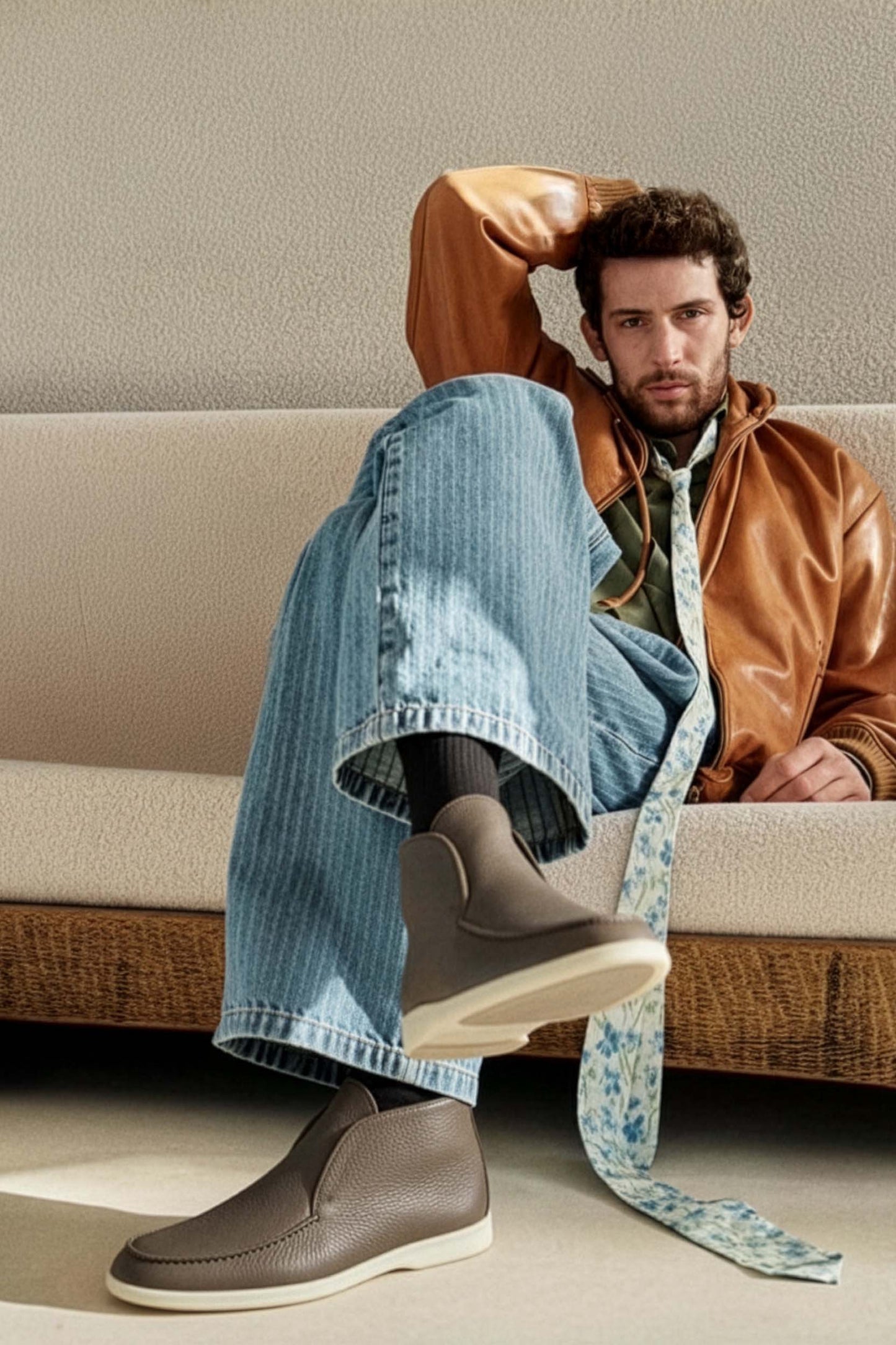 <tc>Loro Piana</tc> 男士露趾踝靴(鹿皮配海狸毛皮)