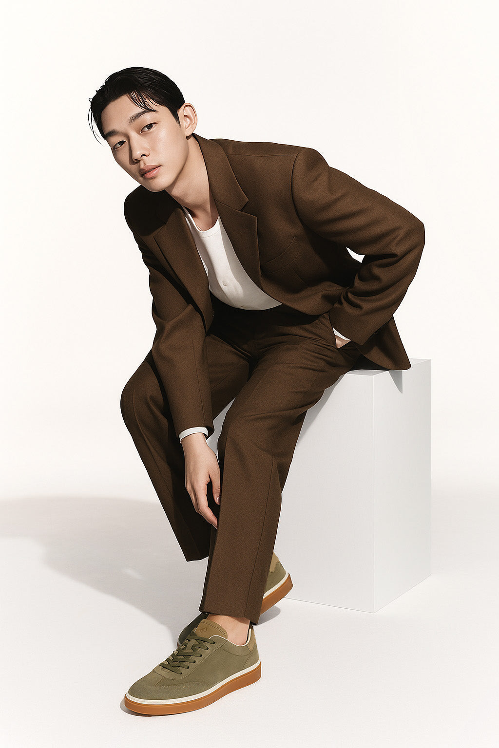 <tc>Loro Piana</tc> รองเท้าผ้าใบเทนนิสวอล์คสำหรับผู้ชาย (หนังกลับแบบผ่าหน้า)