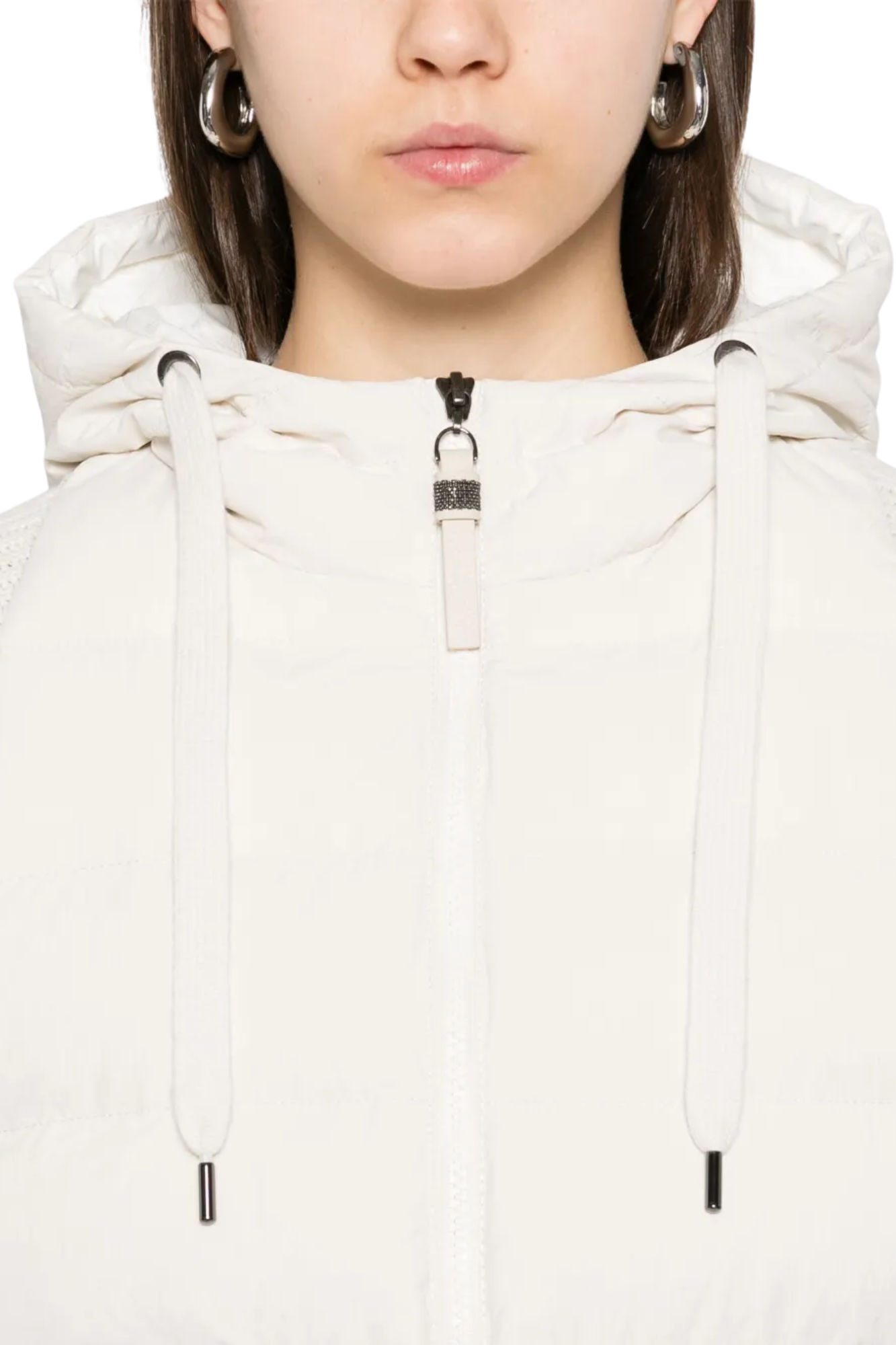 Brunello Cucinelli Women's Hooded Knitted-sleeve Puffer Jacket