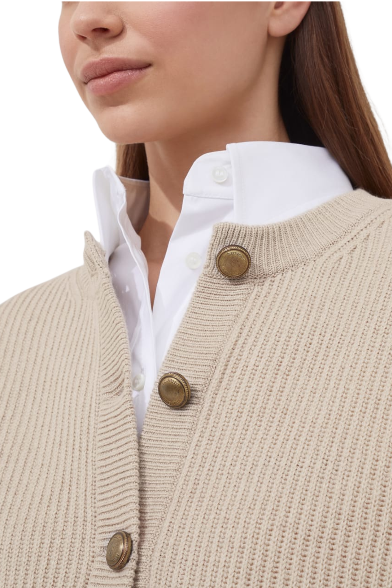 Brunello Cucinelli Women's Virgin Wool, Cashmere and Silk English Rib Cardigan with Metal Buttons