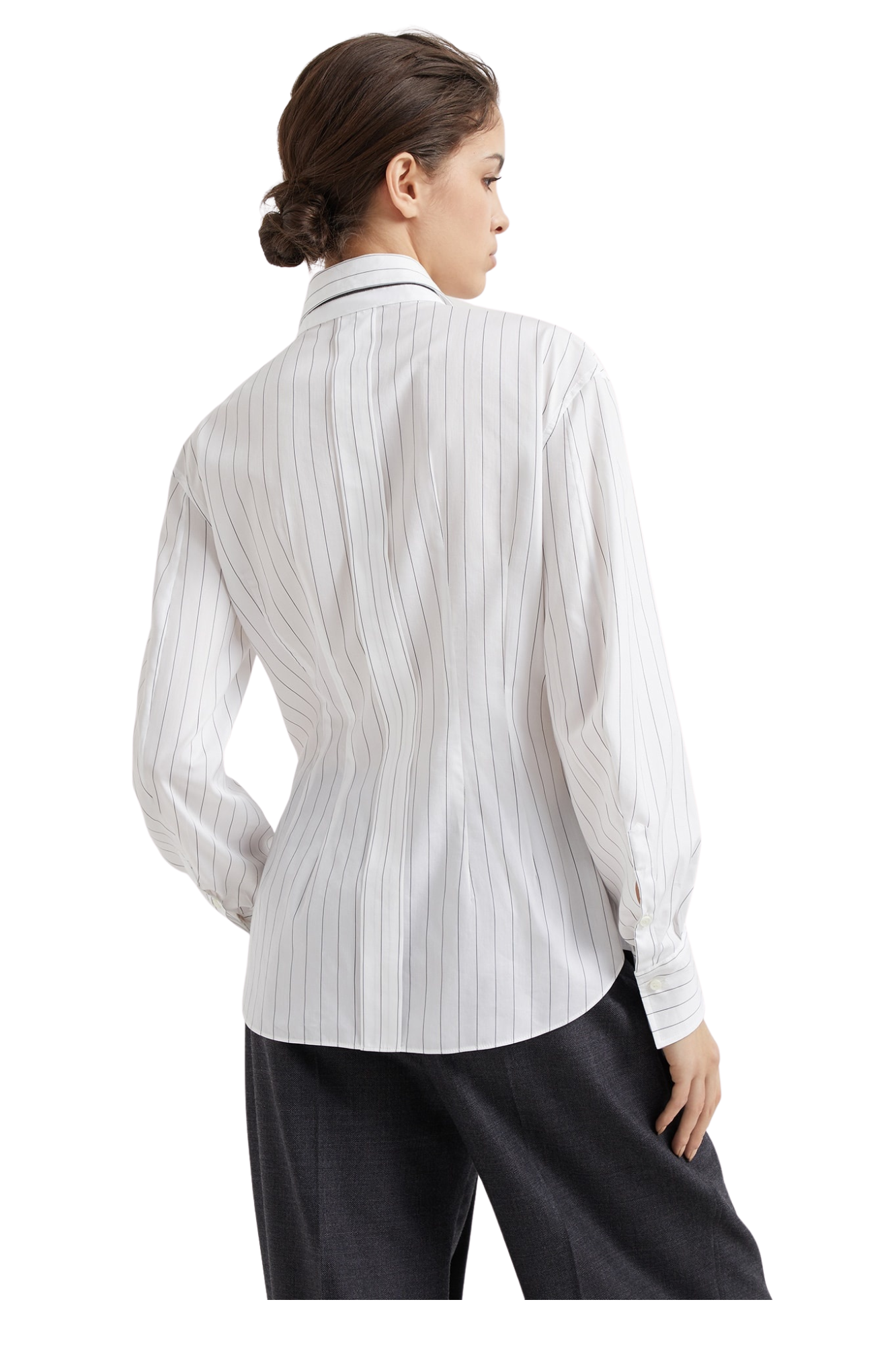 Brunello Cucinelli Women's Striped Cotton and Silk Poplin Shirt with Monili