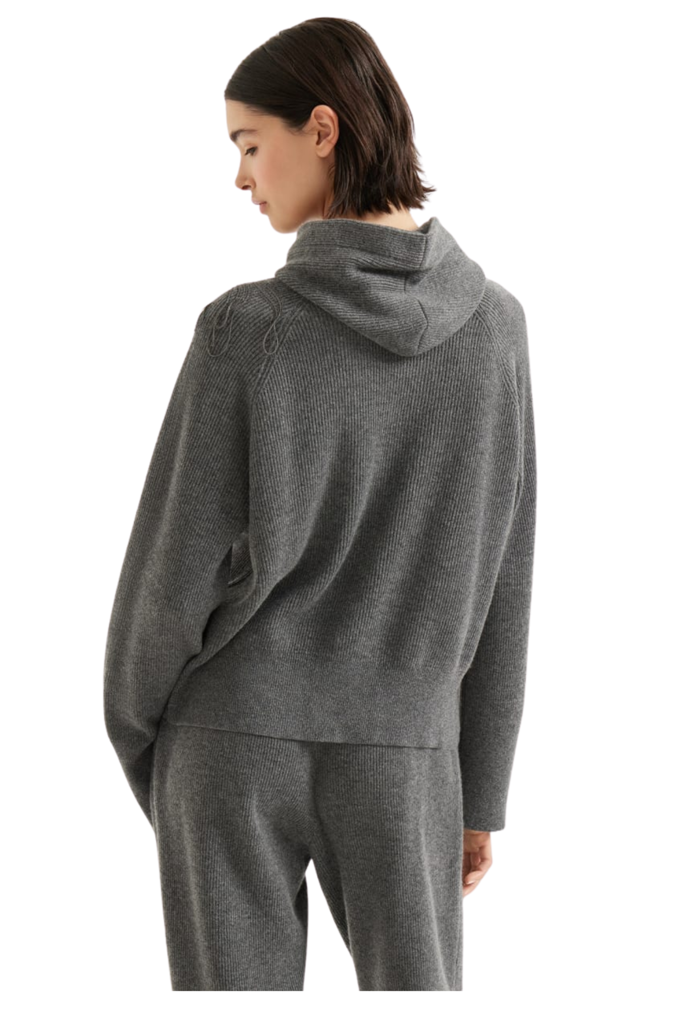 Brunello Cucinelli Women's Cashmere English Rib Hooded Sweater with Shiny Flower Embroidery