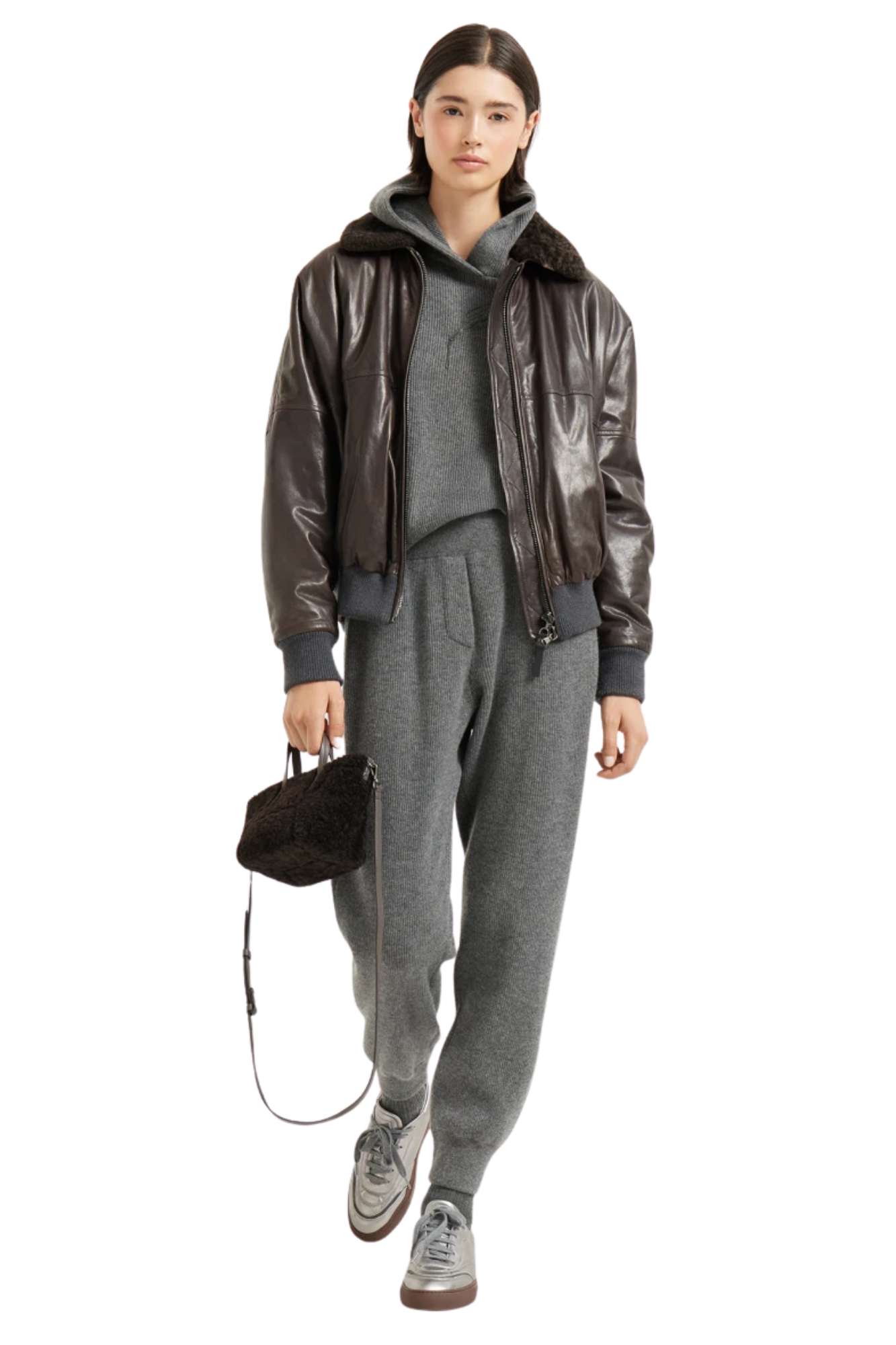 Brunello Cucinelli Damen Kaschmir English Rib Kapuzenpullover mit glänzender Blumenstickerei
