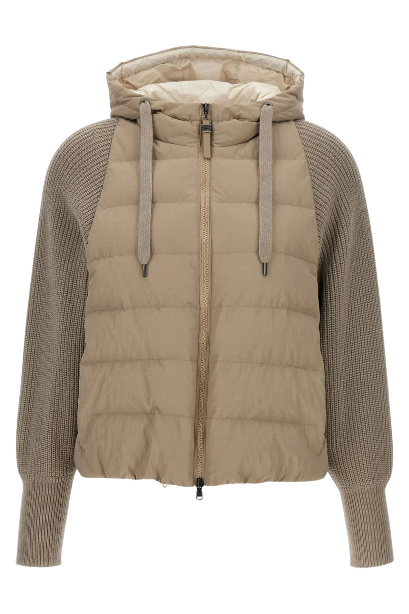 Brunello Cucinelli Women's Hooded Knitted-sleeve Puffer Jacket