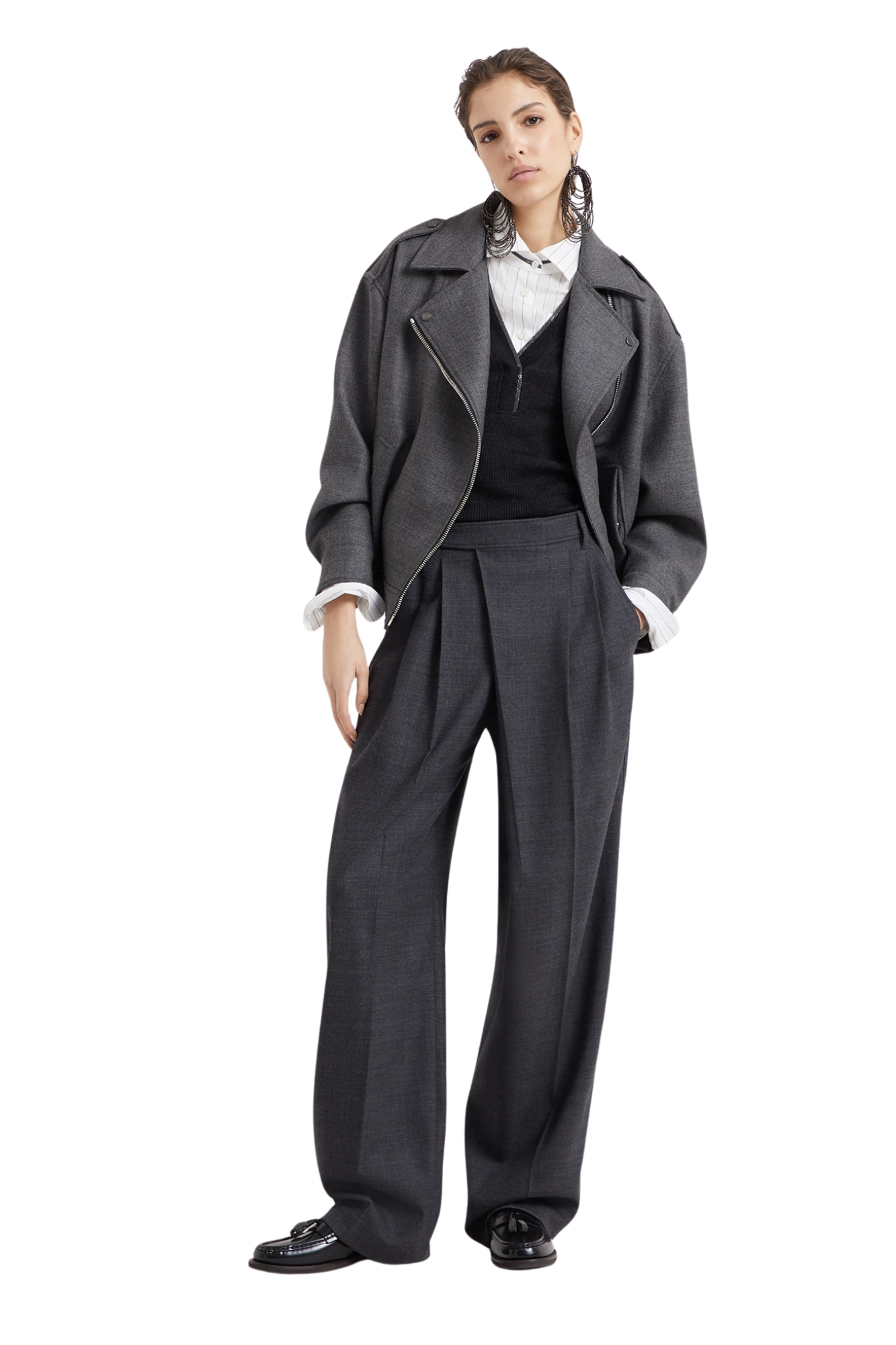 Brunello Cucinelli Women's Striped Cotton and Silk Poplin Shirt with Monili