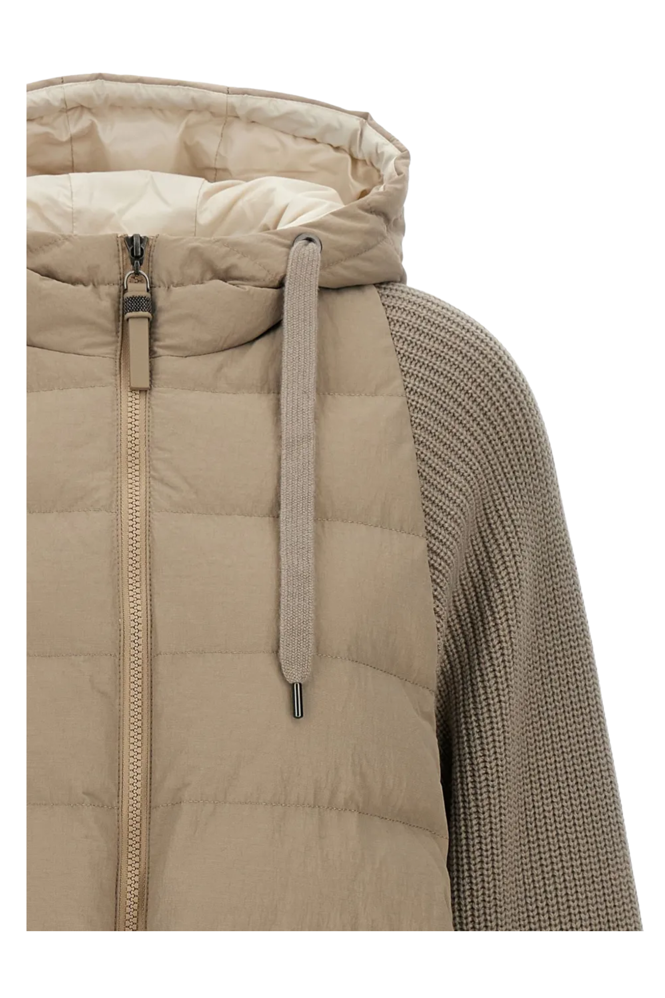 Brunello Cucinelli Women's Hooded Knitted-sleeve Puffer Jacket