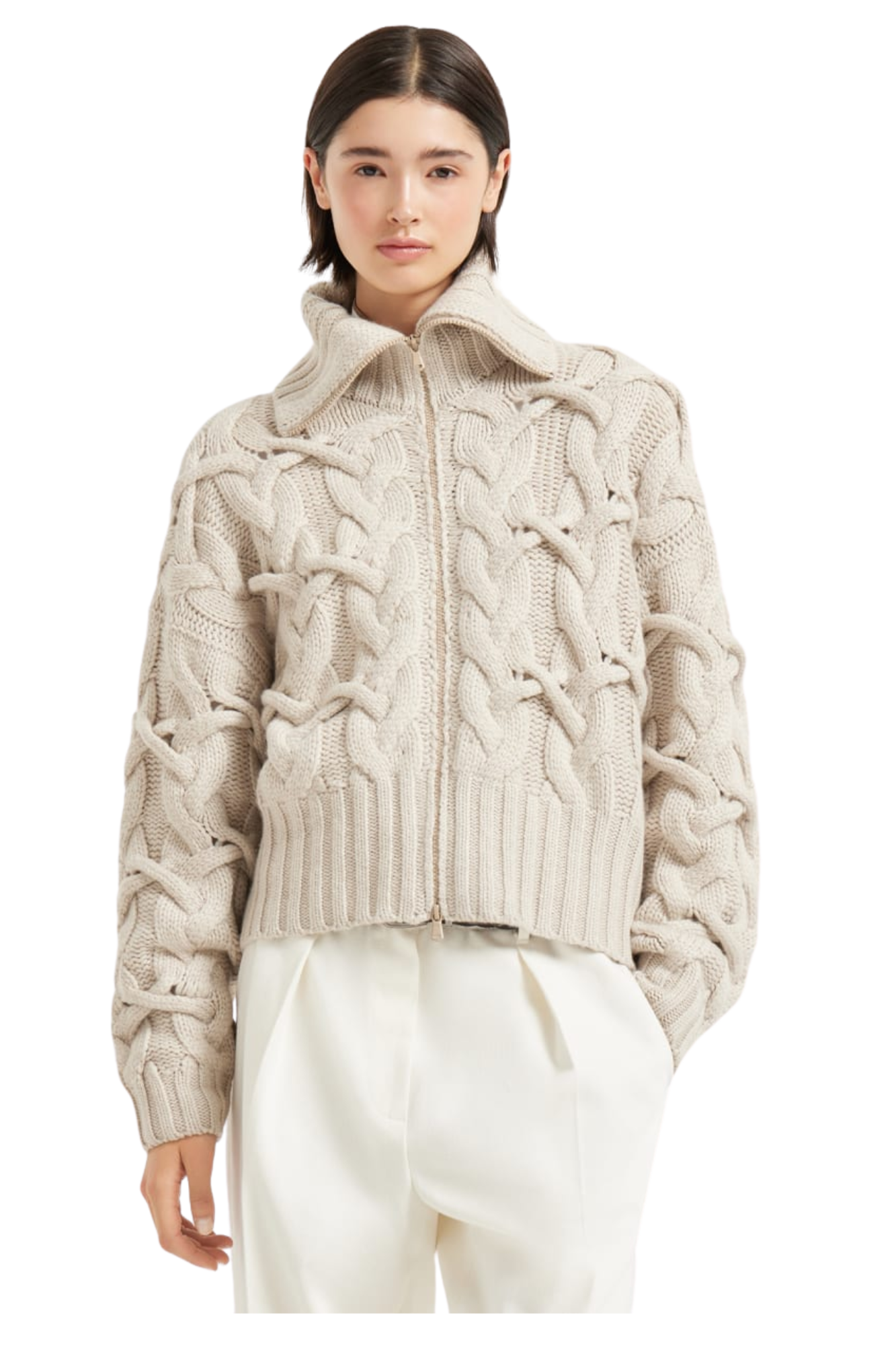Brunello Cucinelli Women's Crisscross Cable Cardigan in Cashmere Brunello Cucinelli Women's Crisscross Cable Cardigan in Cashmere
