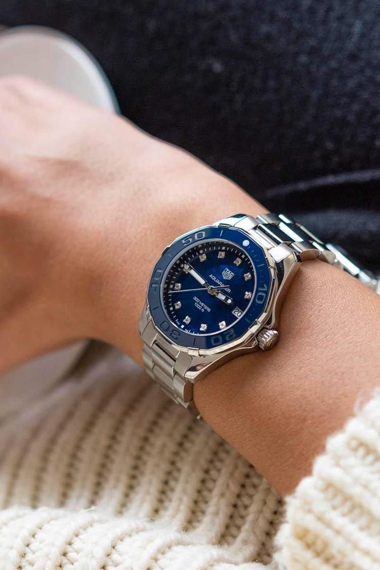 <tc>TAG Heuer</tc> アクアレーサー クォーツ 35mm レディースウォッチ ブルー マザーオブパール