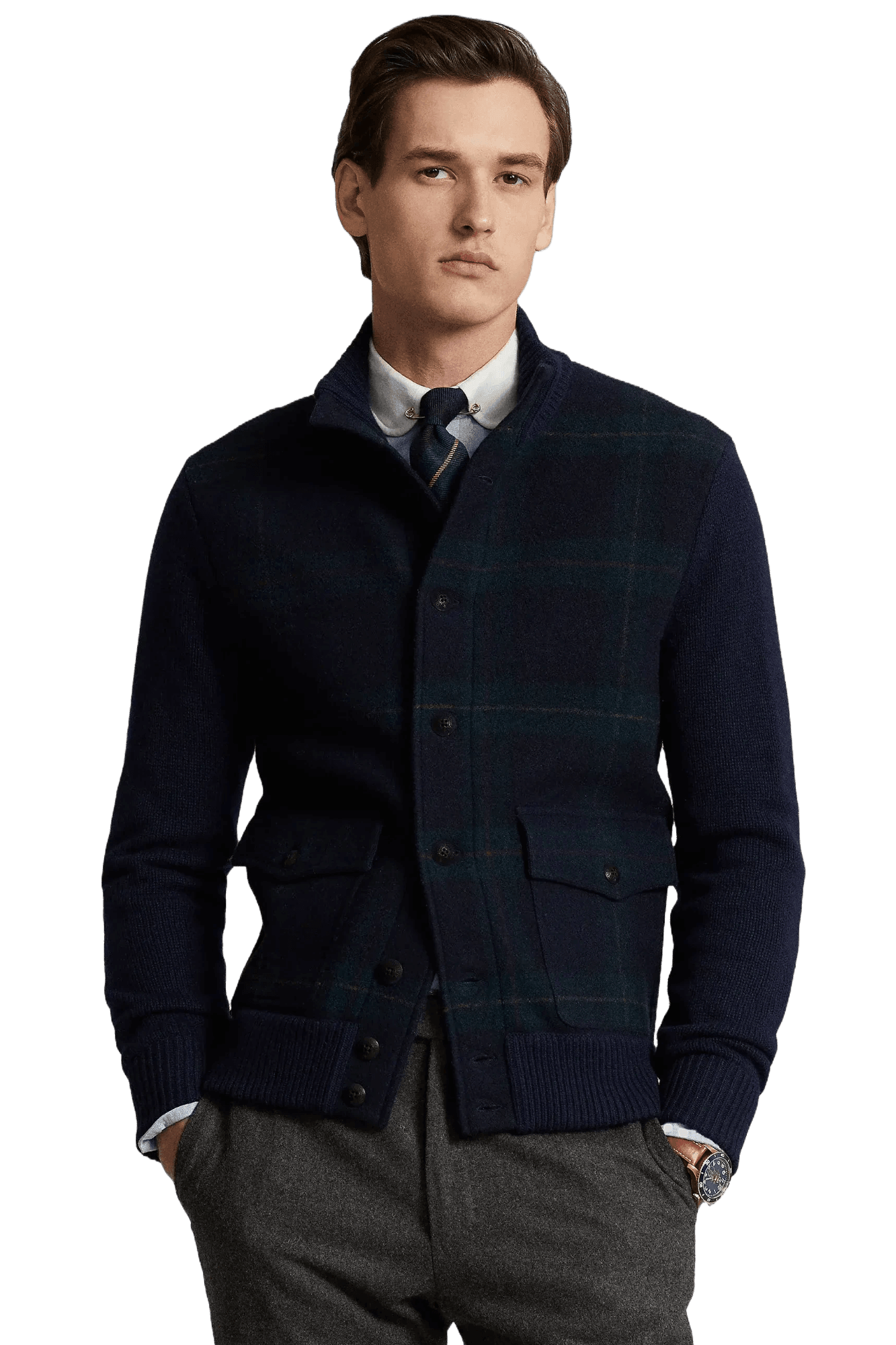 <tc>Ralph Lauren</tc> Cárdigan de lana a cuadros escoceses The Polo para hombre