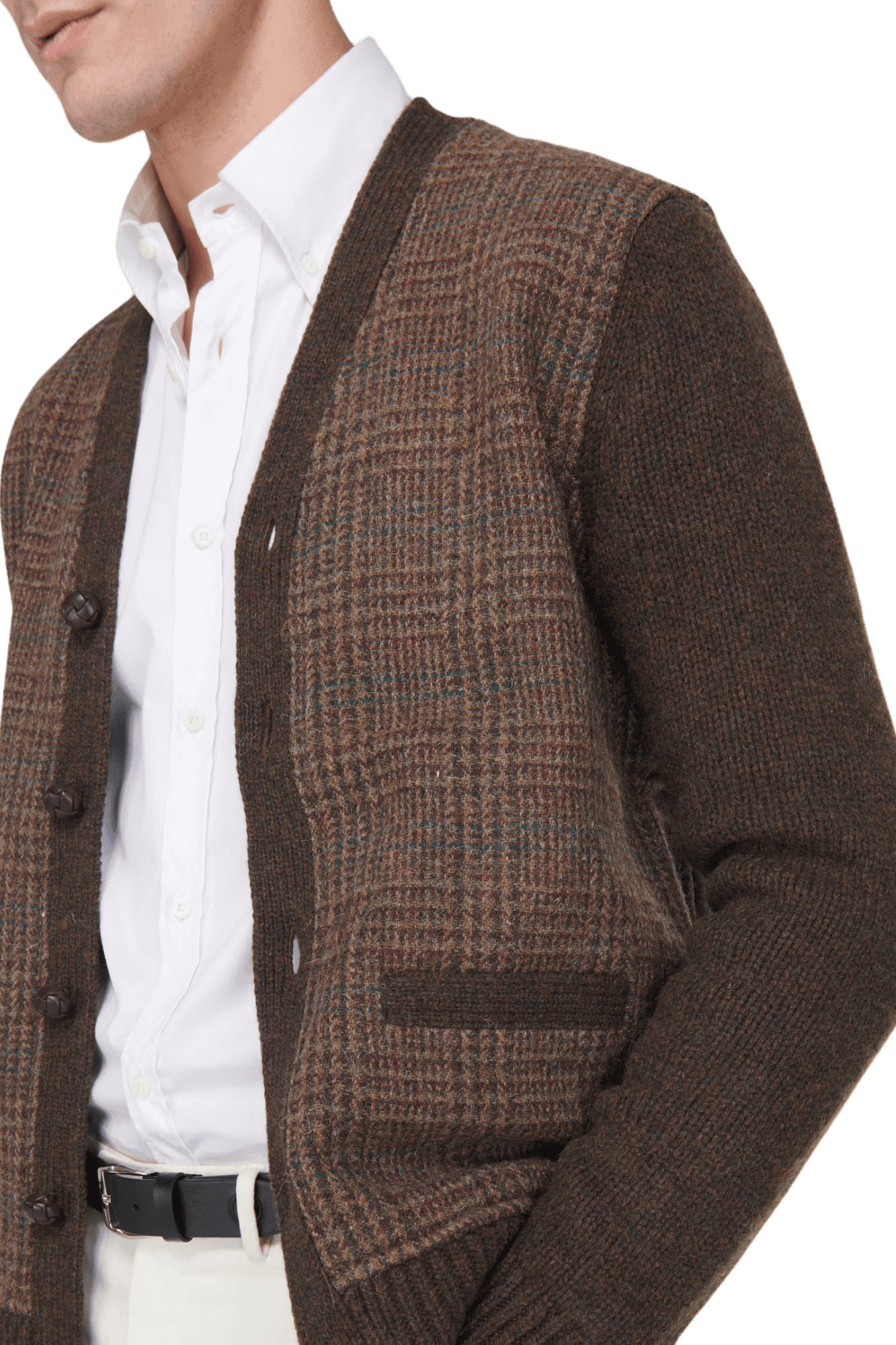 <tc>Ralph Lauren</tc> Cárdigan de lana con paneles de cuadros escoceses Glen para hombre