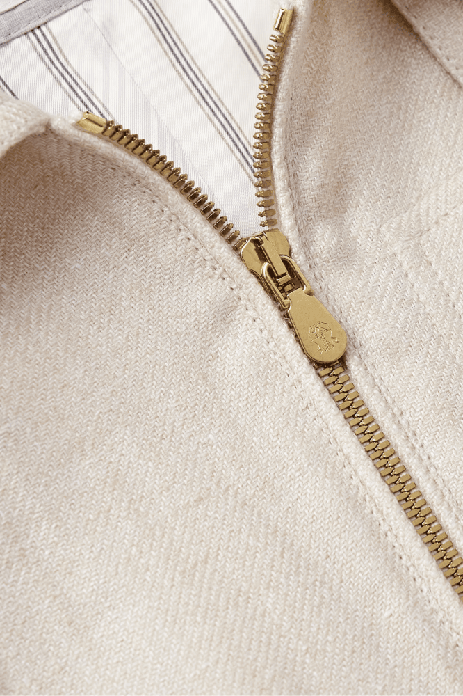 <tc>Brunello Cucinelli</tc> Chaqueta Harrington de sarga de lino, lana y seda para hombre