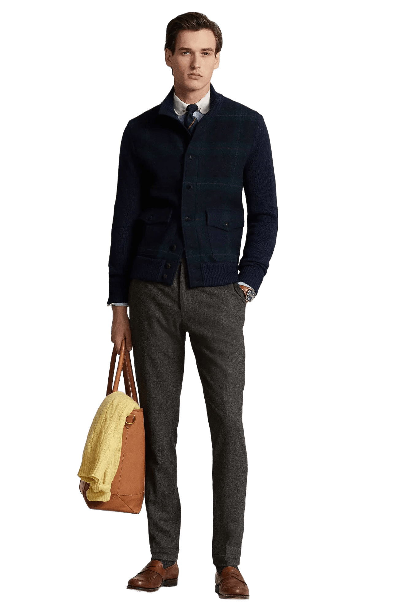 Ralph Lauren メンズ The Polo タータン柄ウールカーディガン
