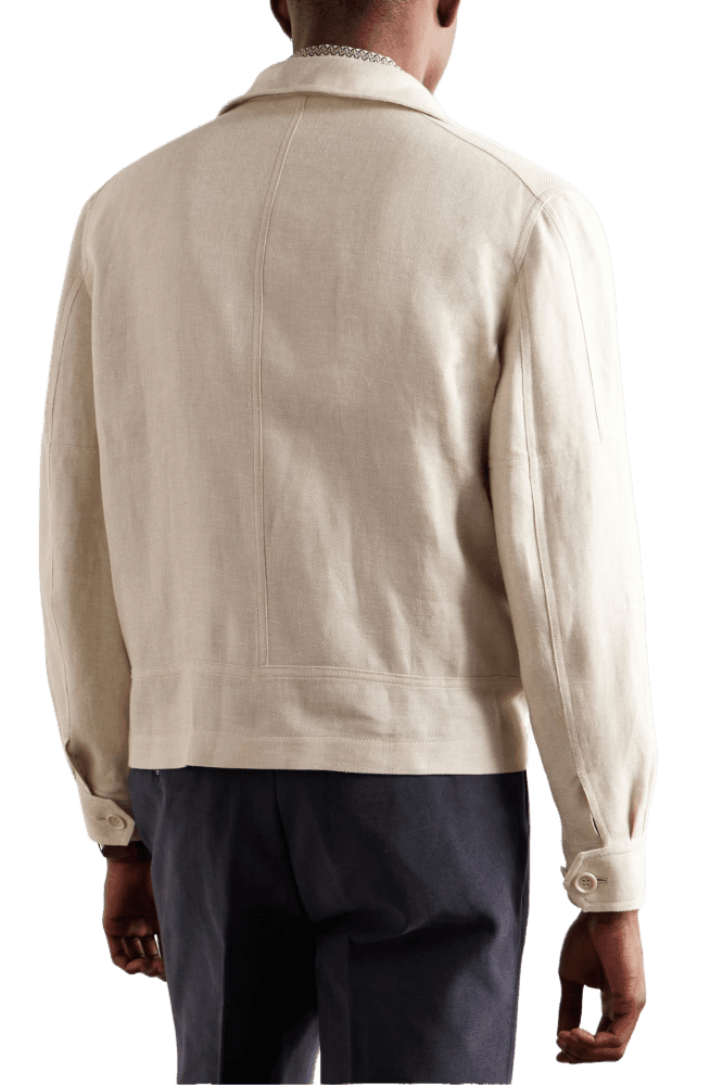 <tc>Brunello Cucinelli</tc> Chaqueta Harrington de sarga de lino, lana y seda para hombre