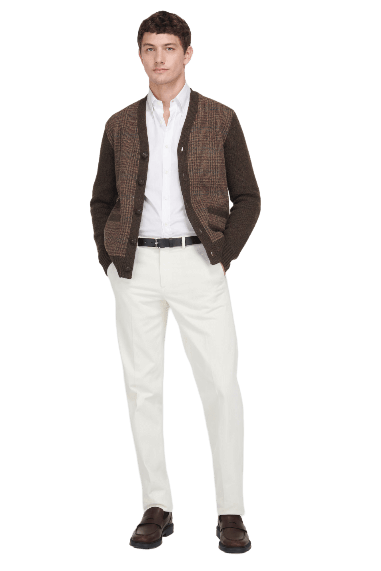 <tc>Ralph Lauren</tc> Cárdigan de lana con paneles de cuadros escoceses Glen para hombre