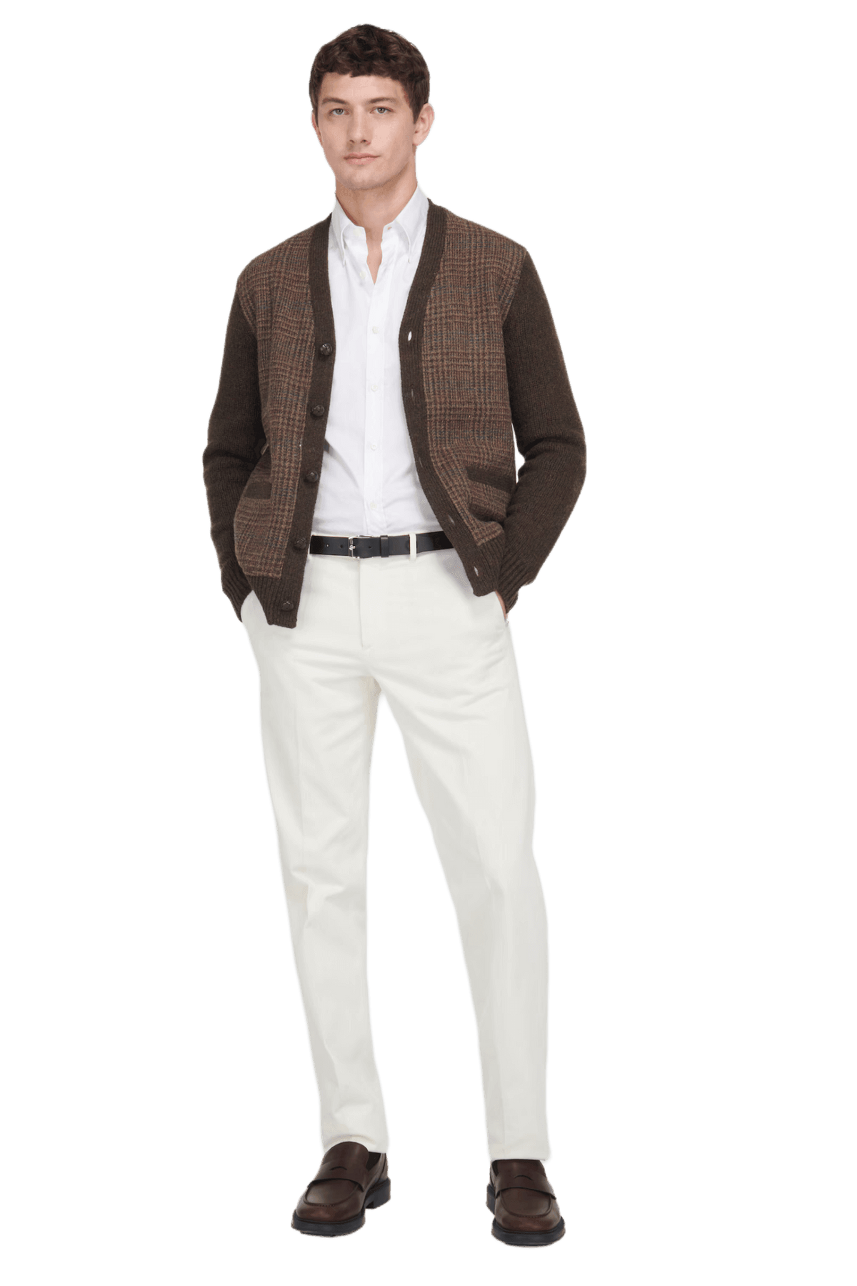 Ralph Lauren Herren-Cardigan aus Wolle mit Glencheck-Muster und Bahnen