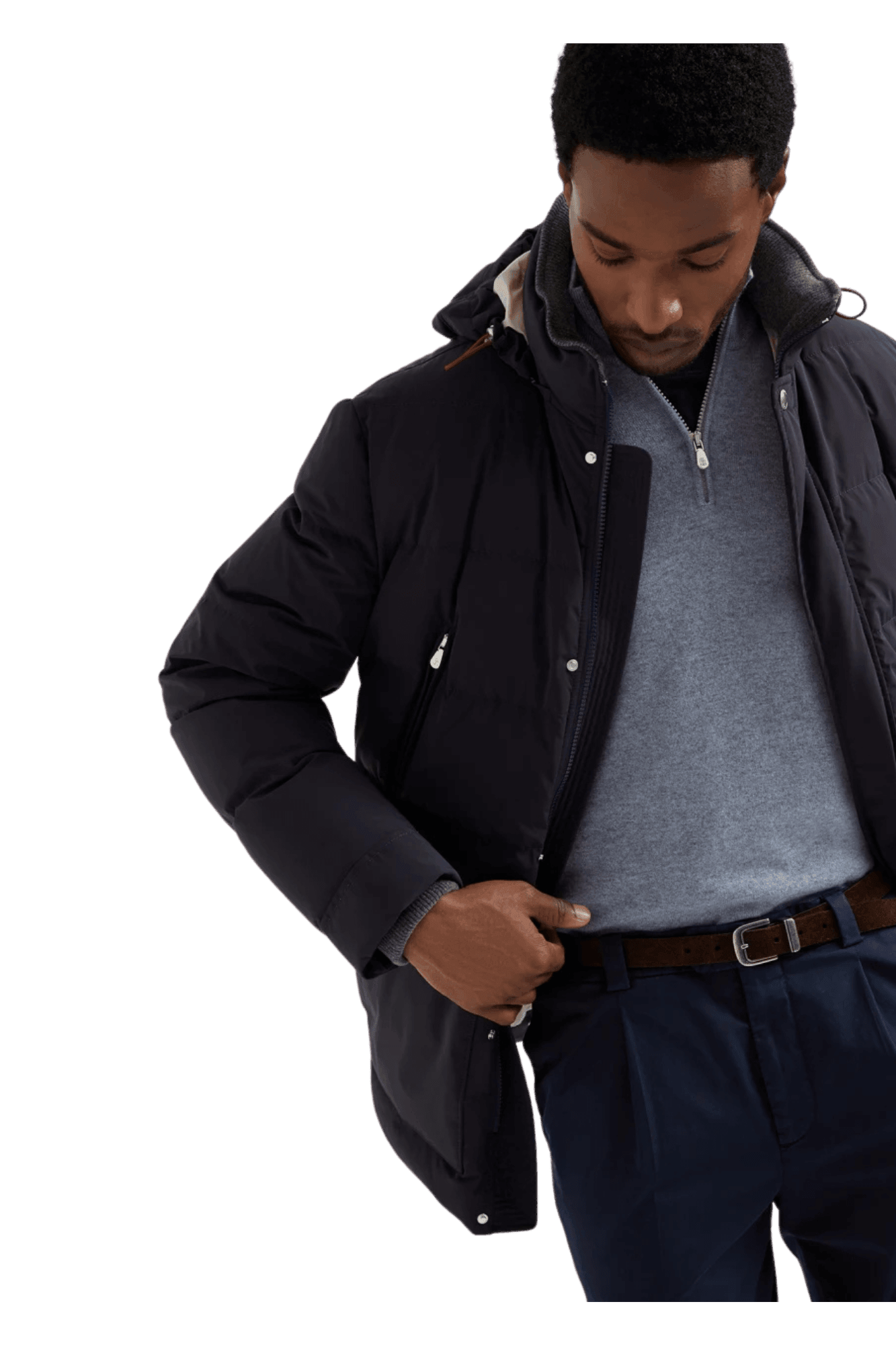 Brunello Cucinelli Men's Bonded Taffeta Down Jacket With Detachable Hood