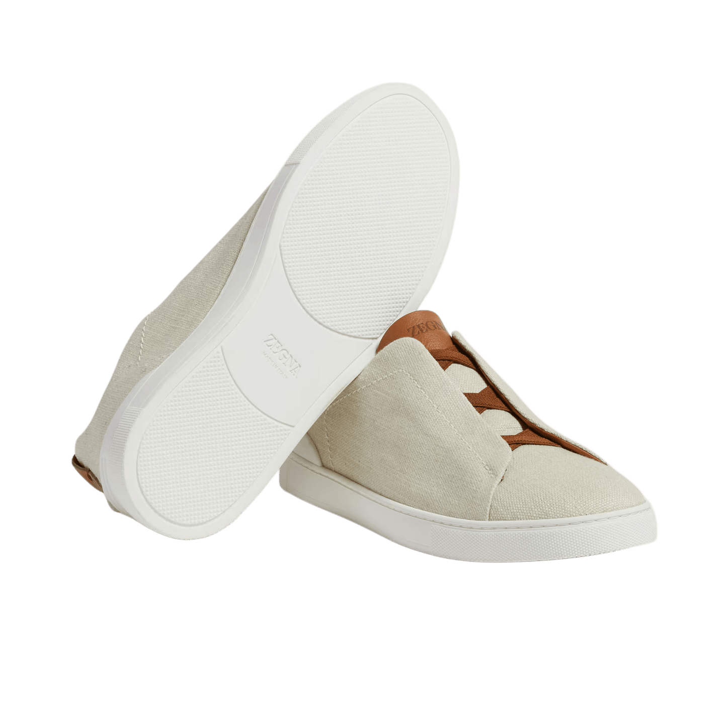 Baskets Zegna pour homme en coton, lin et cuir Triple Stitch
