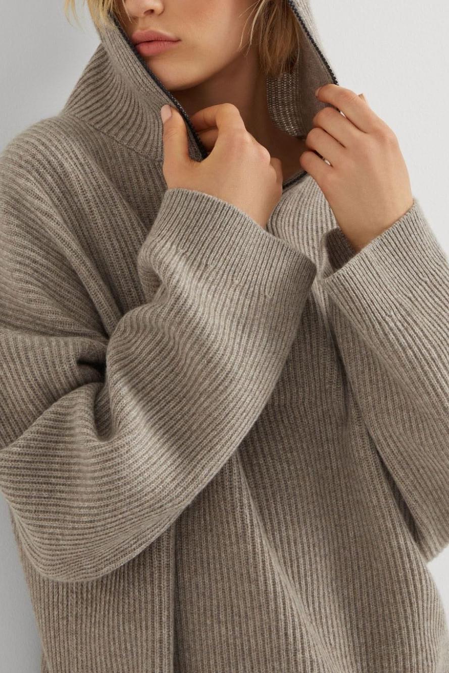 Brunello Cucinelli Damen Kapuzen-Rippenstrick Kaschmirpullover