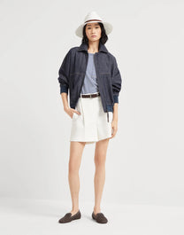 Brunello Cucinelli Women's Denim-effect Twill Bomber Jacket with Shiny Zipper Pull