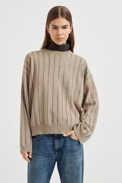 Brunello Cucinelli Women's Cashmere Sweater with Dazzling Chalk Brunello Cucinelli Women's Cashmere Sweater with Dazzling Chalk