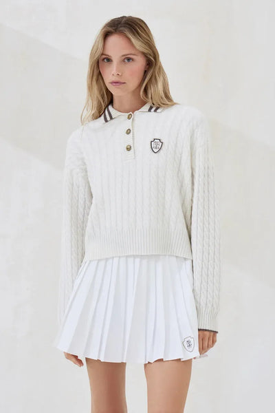 美品「BRUNELLO CUCINELLI」最高級コットン ポロ イタリア製　L Brunello Cucinelli Women's Cashmere Cable Knit Polo Shirt with