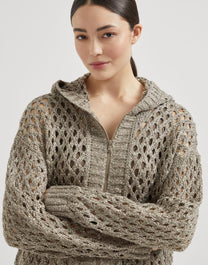 Brunello Cucinelli Women's Silk and Linen Dazzling Net Hooded Cardigan
