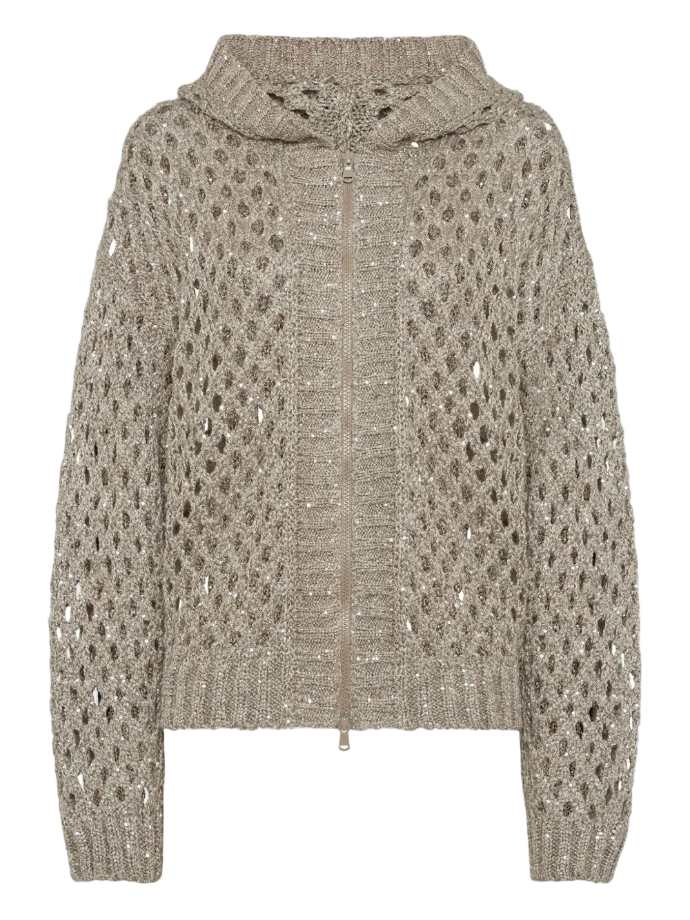 Brunello Cucinelli Women's Silk and Linen Dazzling Net Hooded Cardigan