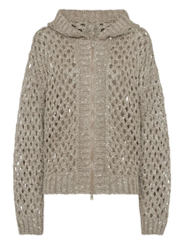 Brunello Cucinelli Women's Silk and Linen Dazzling Net Hooded Cardigan