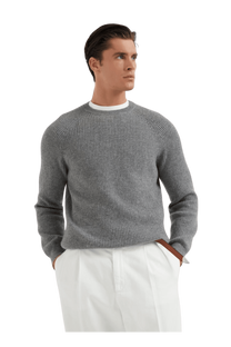 <tc>Brunello Cucinelli</tc> Suéter de cachemira con canalé inglés y mangas raglán para hombre