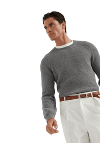 <tc>Brunello Cucinelli</tc> Suéter de cachemira con canalé inglés y mangas raglán para hombre