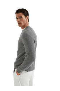 <tc>Brunello Cucinelli</tc> Suéter de cachemira con canalé inglés y mangas raglán para hombre