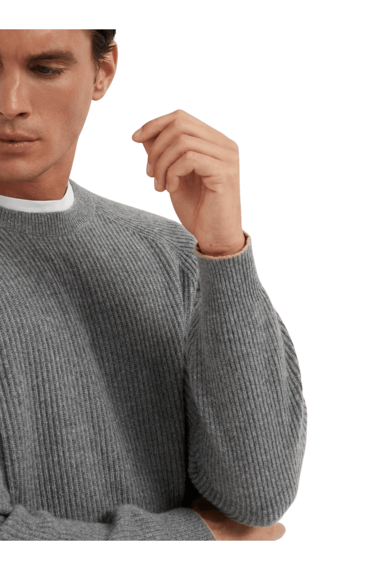 <tc>Brunello Cucinelli</tc> Suéter de cachemira con canalé inglés y mangas raglán para hombre
